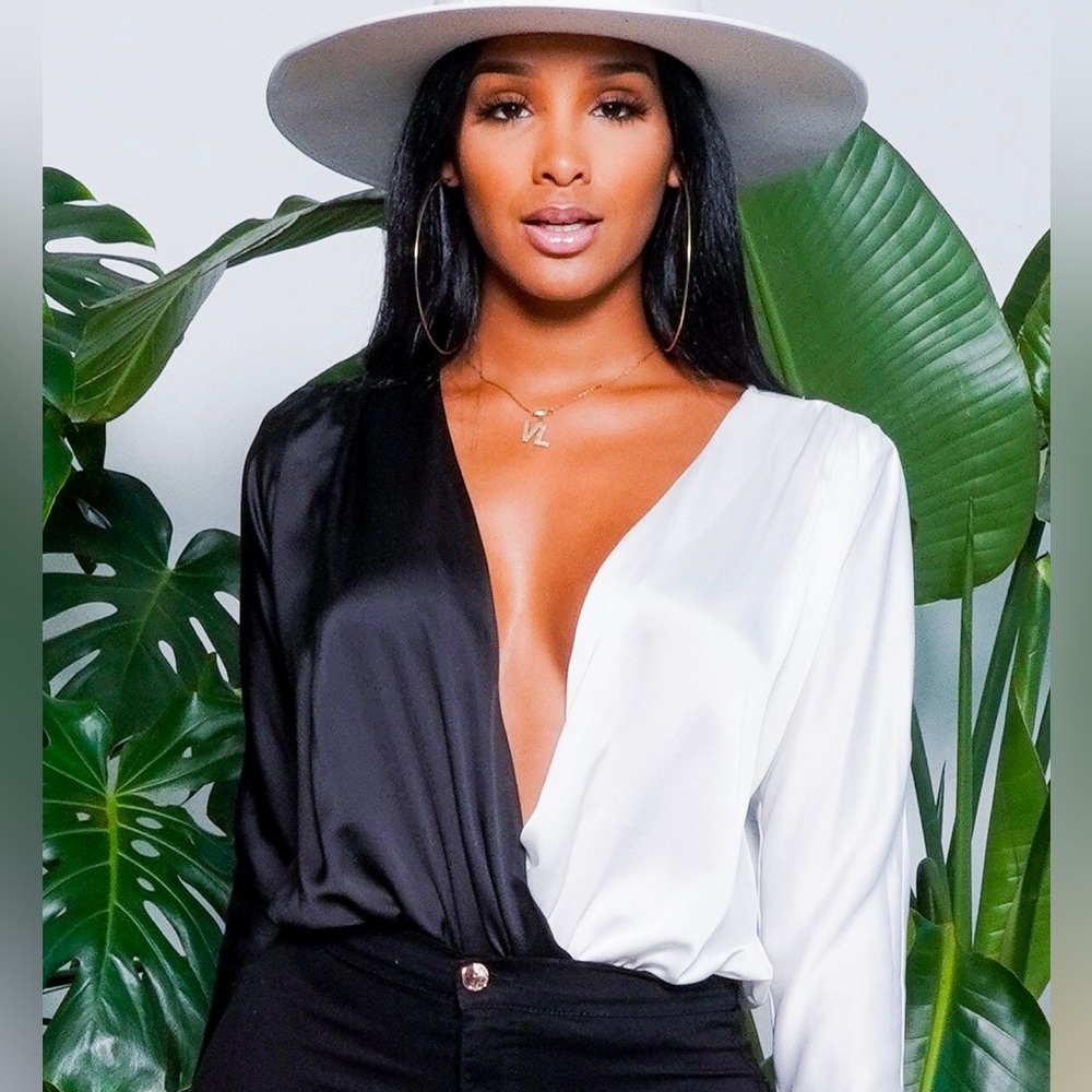 NY&Company Color Block Bodysuit Black & white